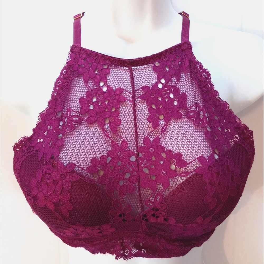 Sophie B Intimates High Neck Halter Padded Bralette, Women's, 34B, Wine‎